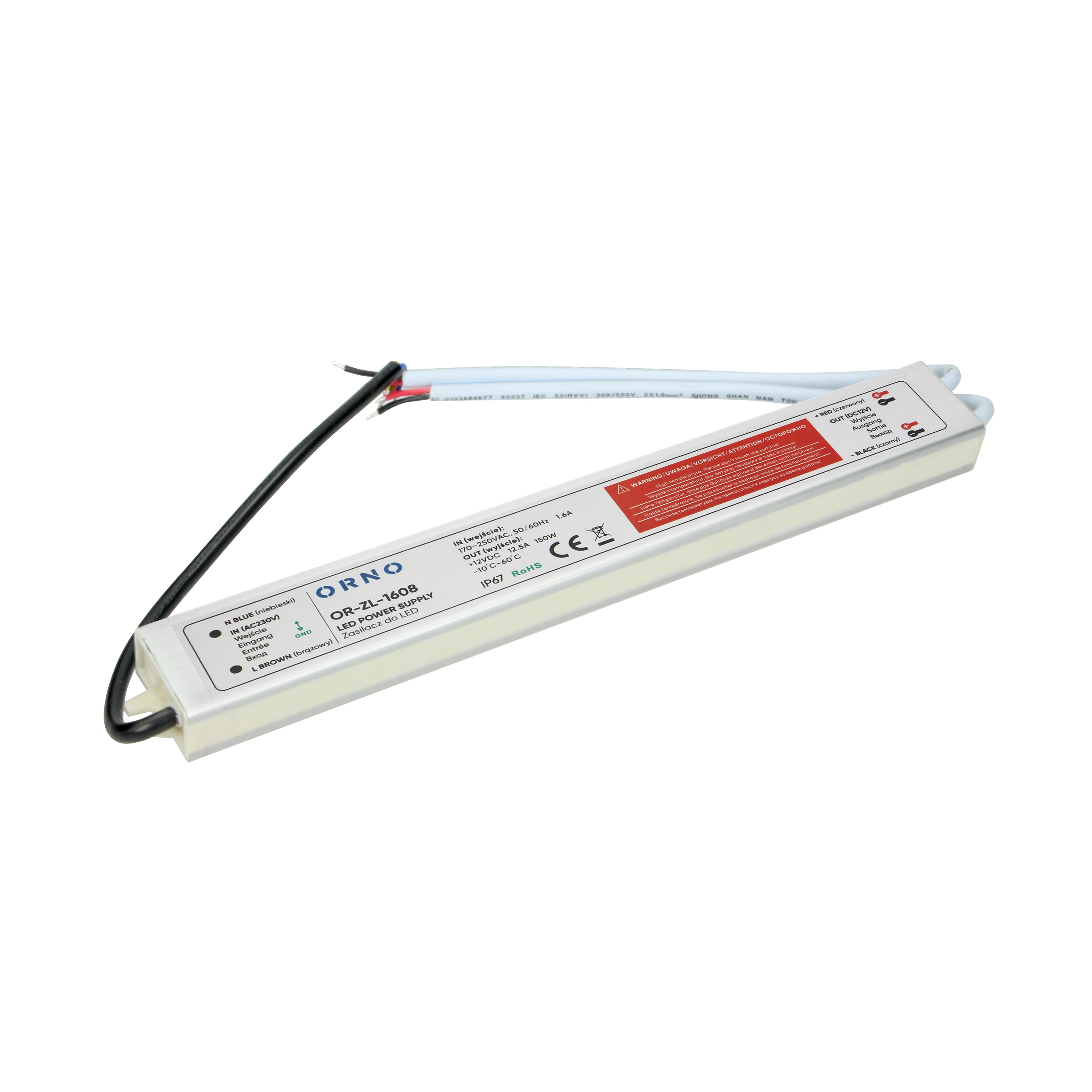 ORNO TRANSFORMATOR IP67, 150W, 12V, 15A, 230x70x45mm, METAL (07500270)