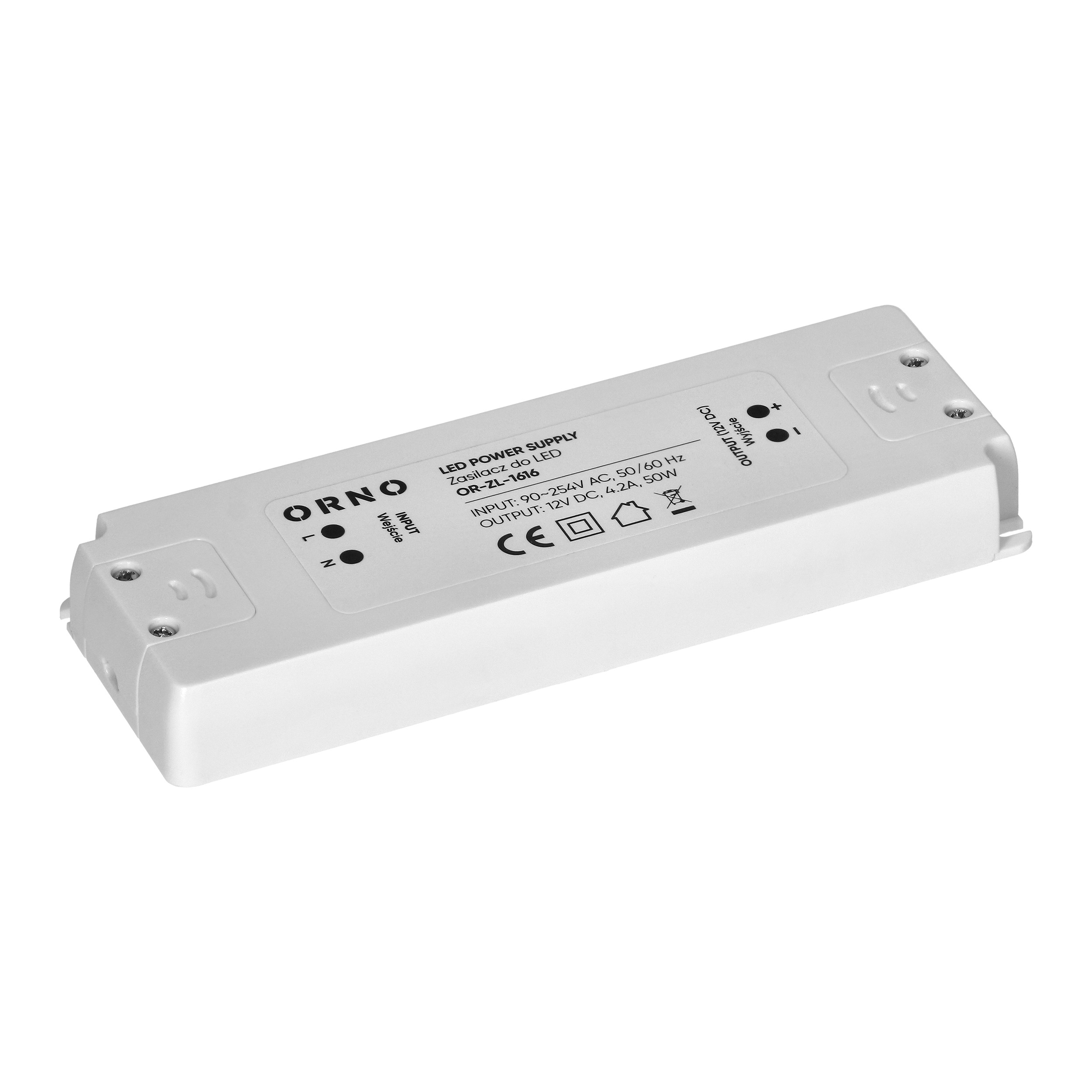 ORNO TRANSFOR. 50W, 12V, IP20, 14x3x4,8cm PLASTIC CASE