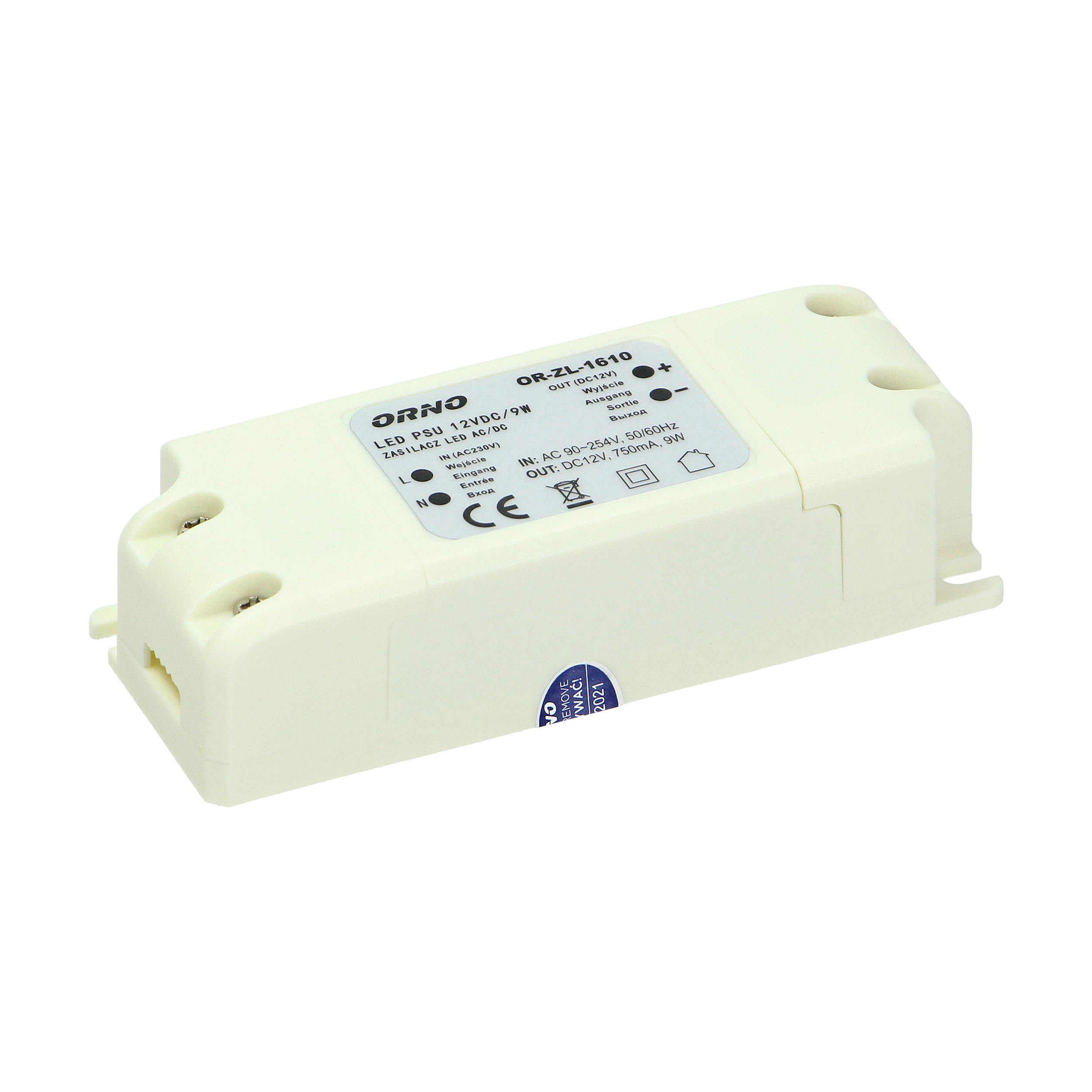 ORNO TRANSFOR. 9W, 12V, IP20, 10,1×2,6x4cm PLASTIC CASE