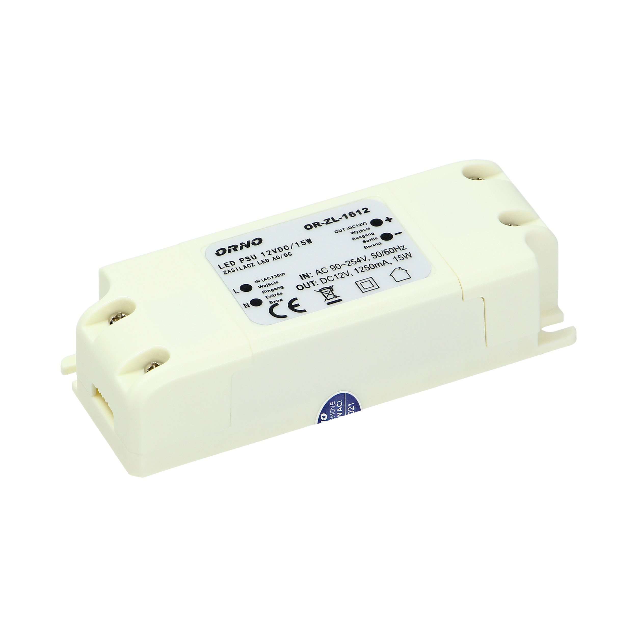 ORNO TRANSFOR. 15W, 12V, IP20, 10,1×2,7x4cm PLASTIC CASE