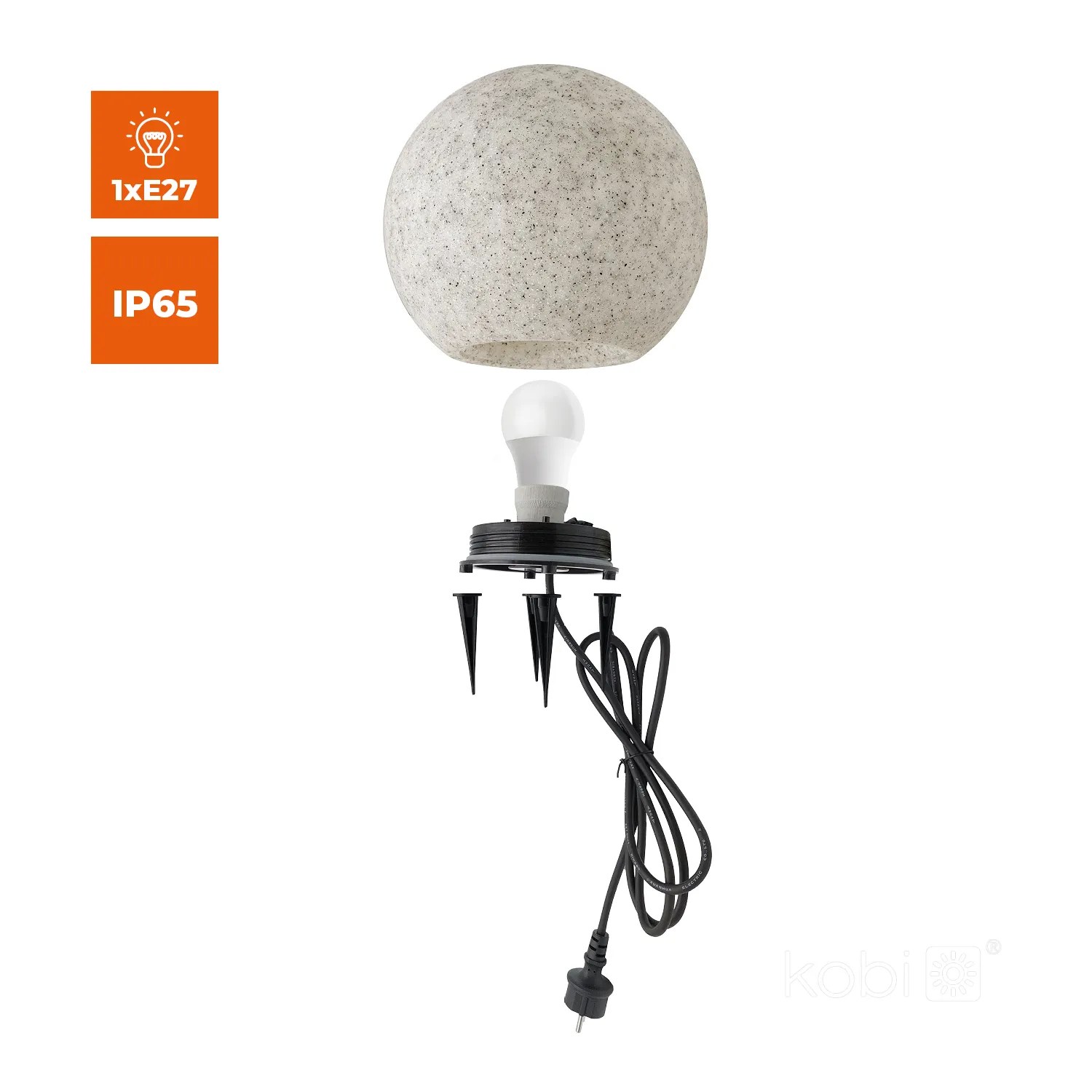 KOBI VRTNA SVJ. KUGLA “KAMEN” fi 250mm, E27, IP65