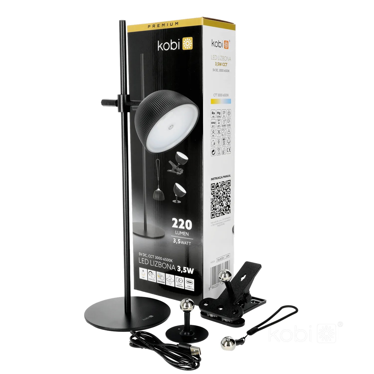 KOBI STOLNA SVJ. “LED LIZBONA” 3,5W CCT, 220lm, CRNA