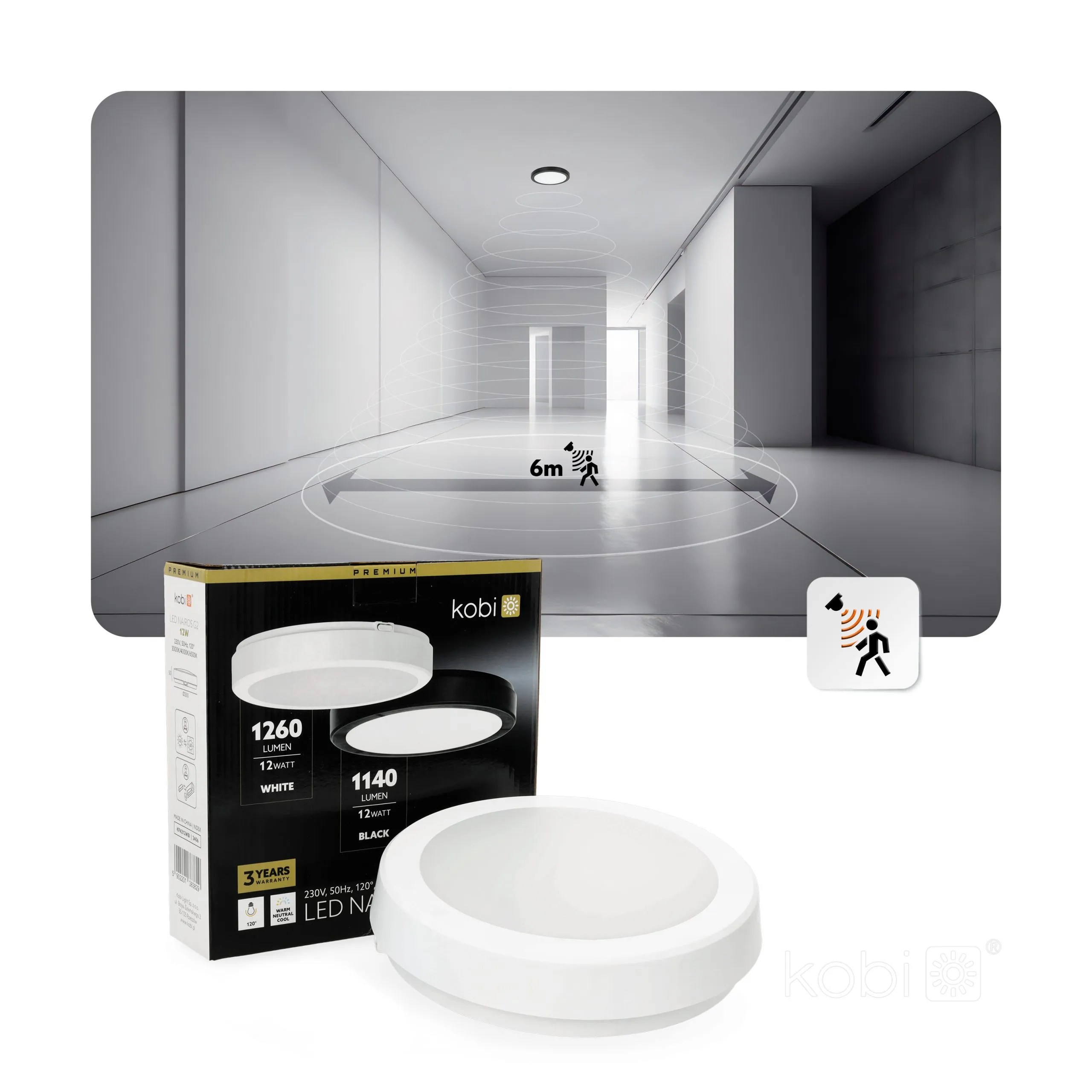 KOBI LED PLAF. OKR. “NAIROS” BIJELA 12W, 3CCT, 1260lm, IP65, fi 200mm