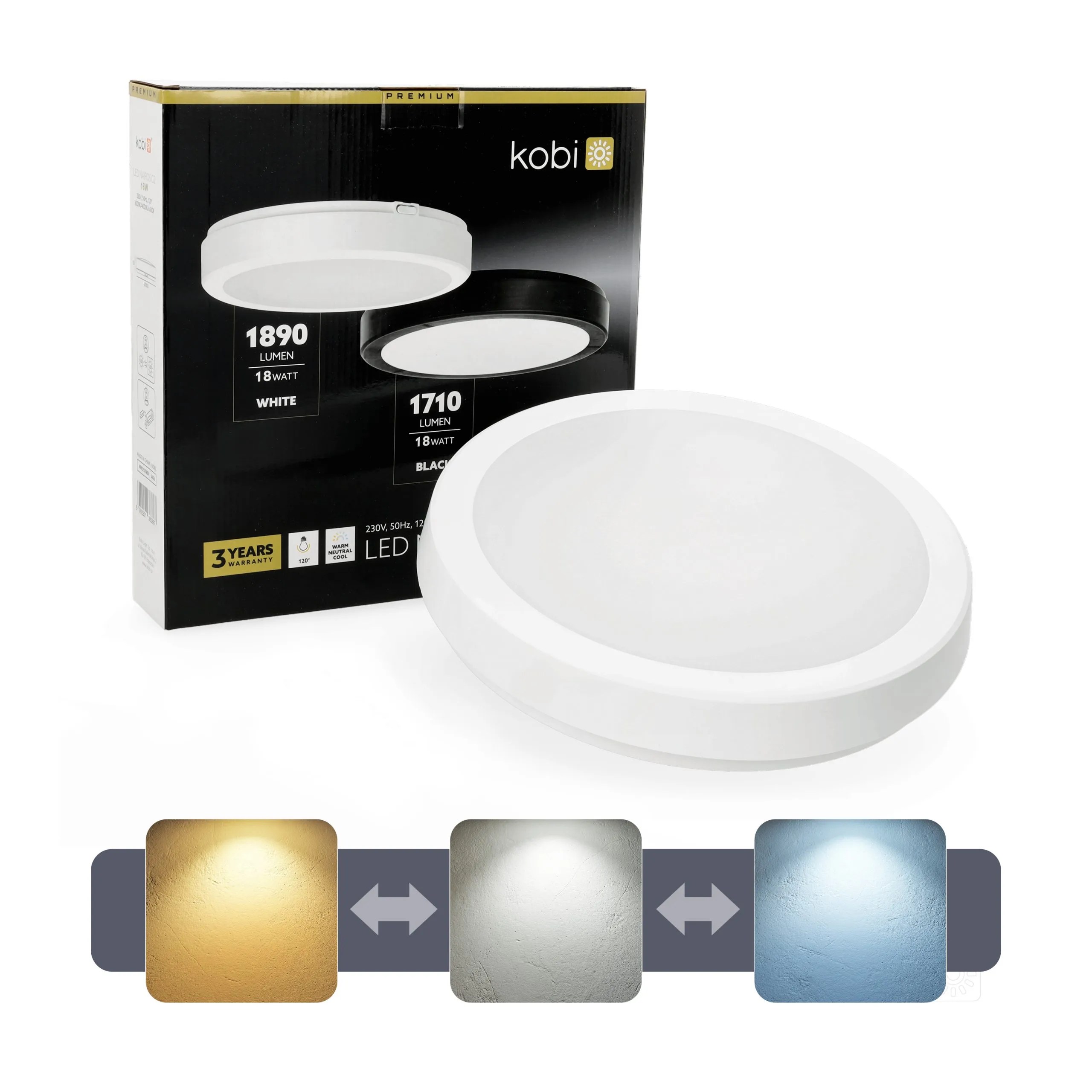 KOBI LED PLAF. OKR. “NAIROS” BIJELA 18W, 3CCT, 1710lm, IP65, fi 300mm