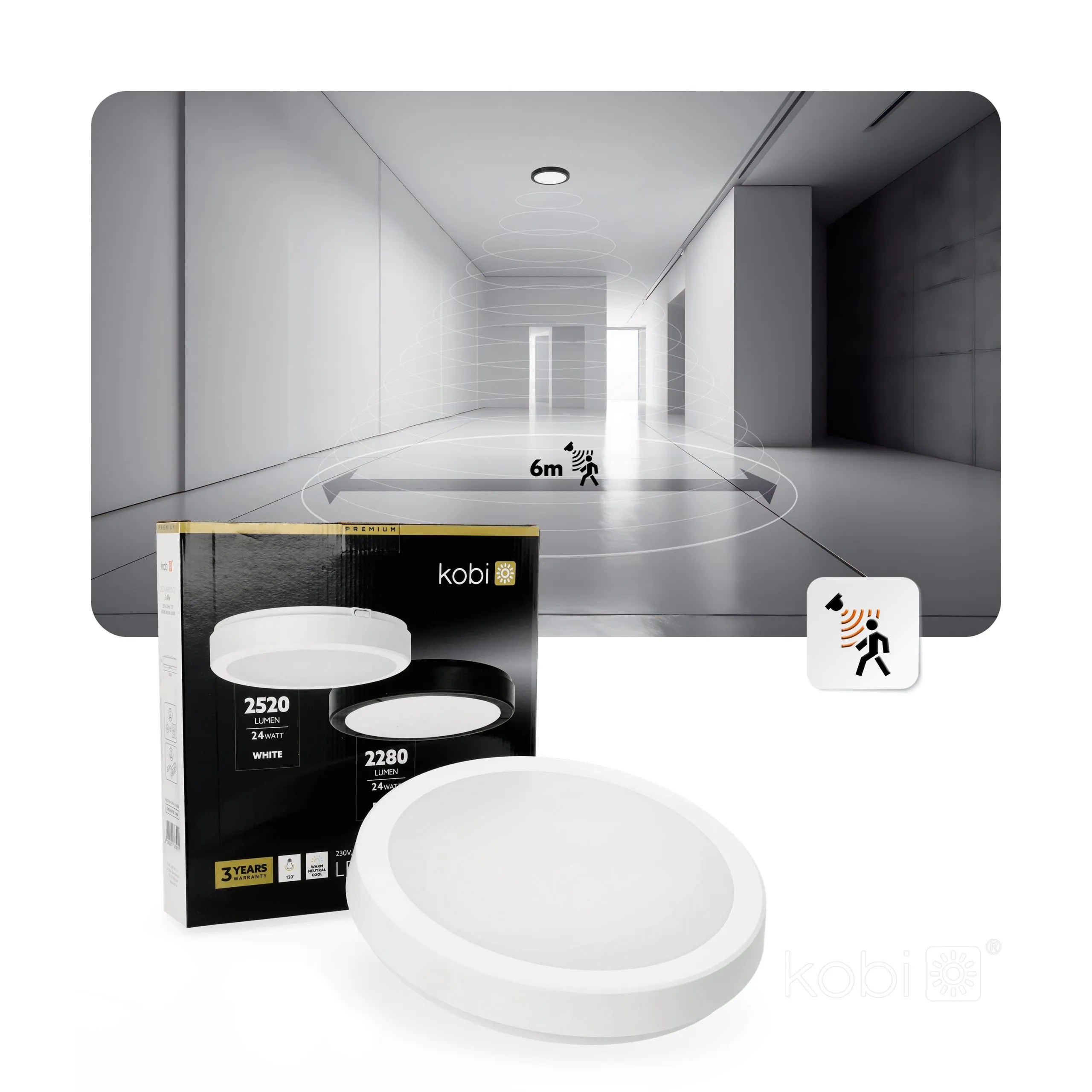 KOBI LED PLAF. OKR. “NAIROS” BIJELA 24W, 3CCT, 2520lm, IP65, fi 300mm