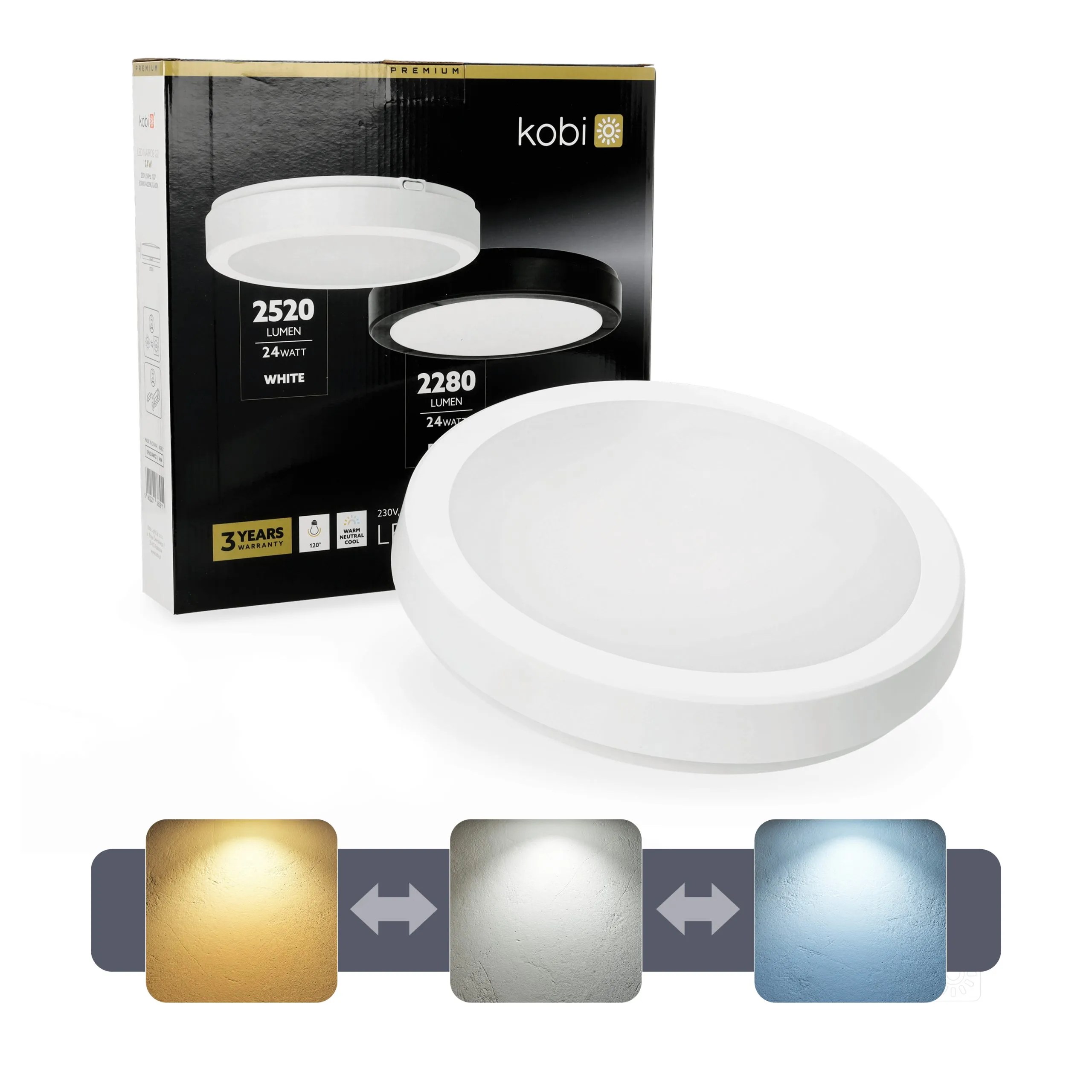 KOBI LED PLAF. OKR. “NAIROS” BIJELA 24W, 3CCT, 2520lm, IP65, fi 300mm