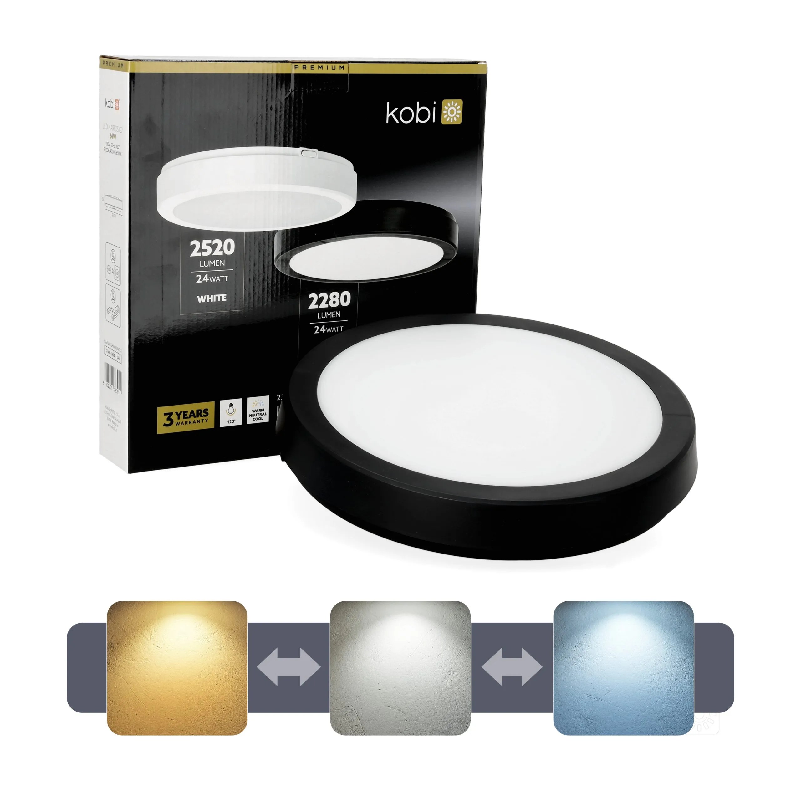 KOBI LED PLAF. OKR. “NAIROS” CRNA 24W, 3CCT, 2520lm, IP65, fi 300mm