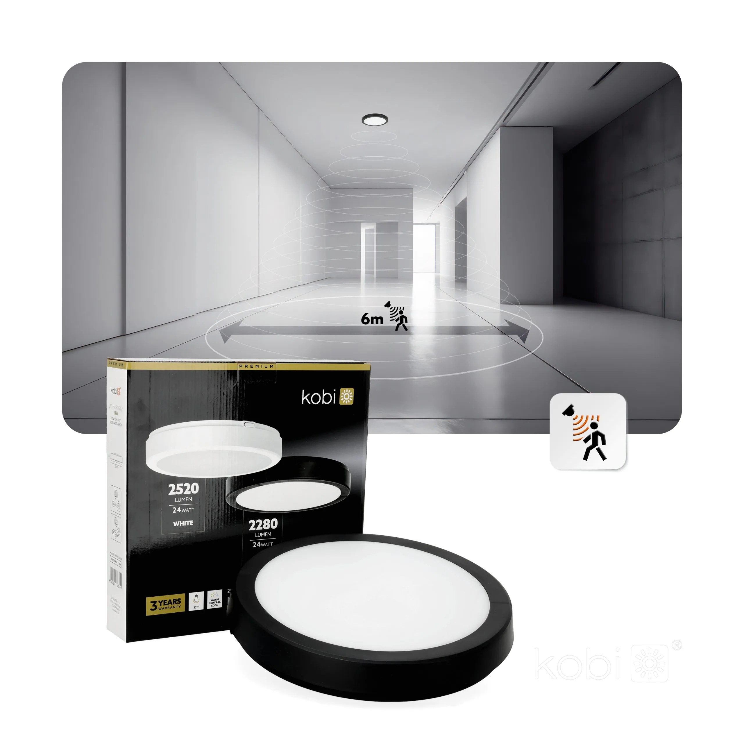 KOBI LED PLAF. OKR. “NAIROS” CRNA 24W, 3CCT, 2520lm, IP65, fi 300mm