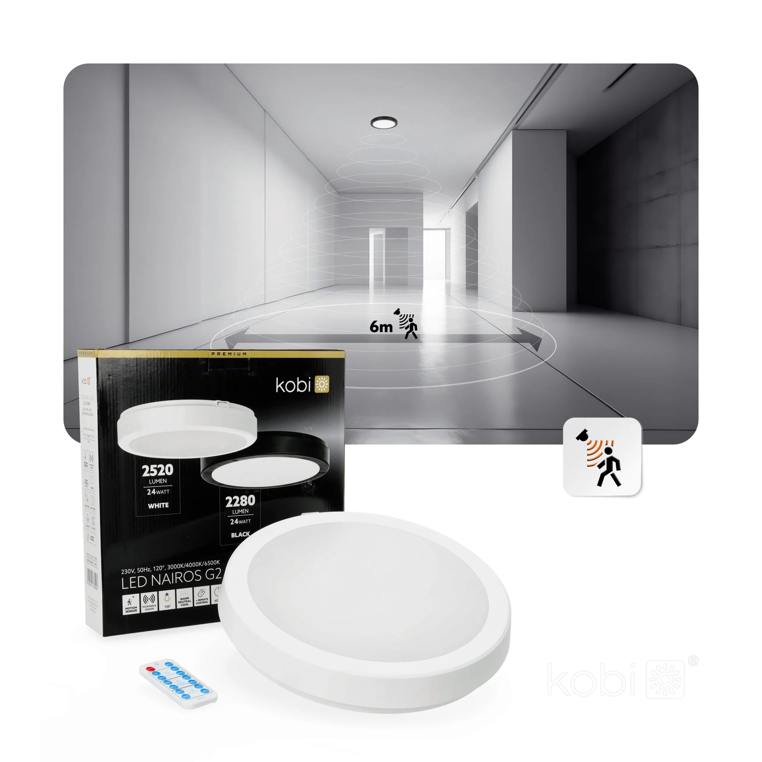 KOBI LED PLAF. OKR. “NAIROS MIC” BIJELA 24W, 3CCT, 2520lm, IP65, fi 300mm