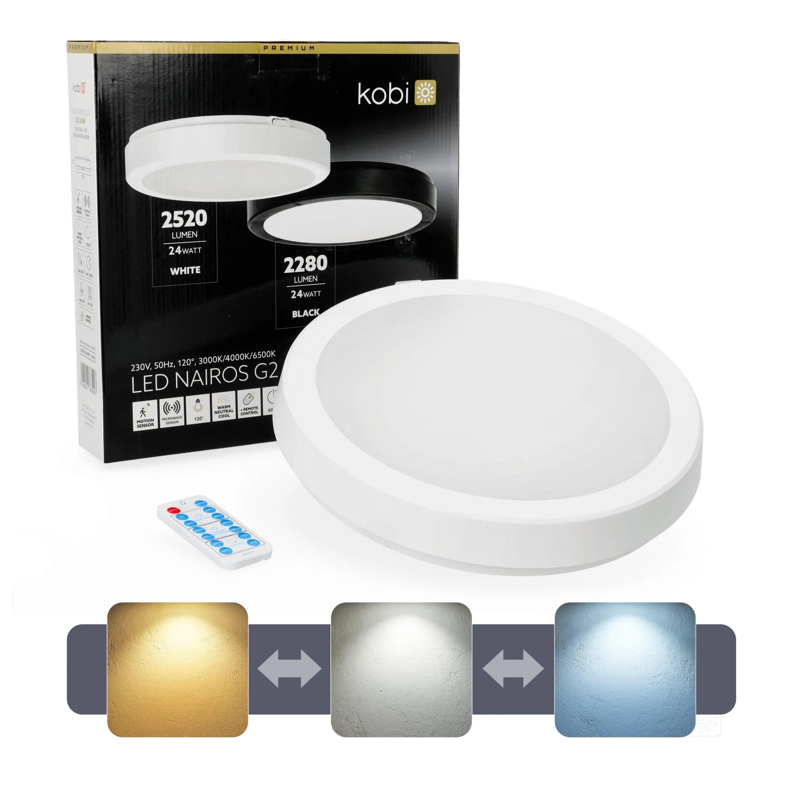 KOBI LED PLAF. OKR. “NAIROS MIC” BIJELA 24W, 3CCT, 2520lm, IP65, fi 300mm