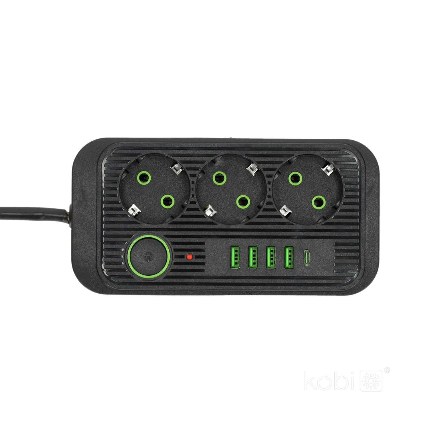 KOBI PRODUŽNI KABEL 3 UTIČNICE, 3m, 4xUSB A, 1xUSB C, CRNI