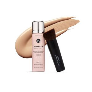 MagicMinerals AirBrush Foundation by Jerome Alexander – 2pc Set with Airbrush Foundation and Kabuki Brush – Spray Makeup with Anti-aging Ingredients for Smooth Radiant Skin – Light Medium