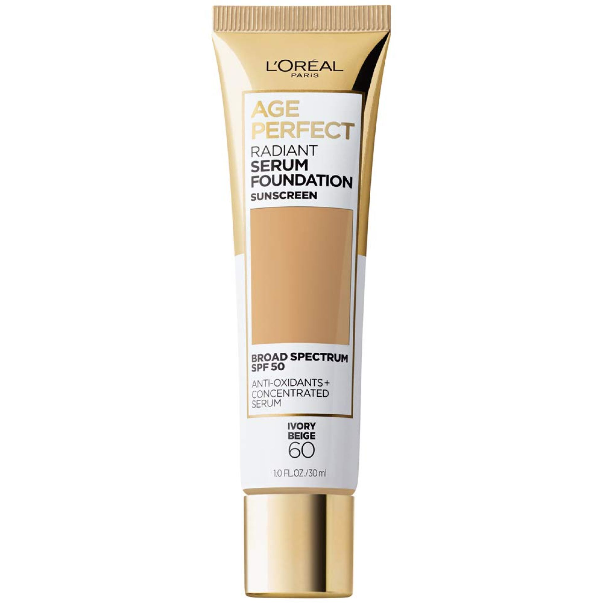 L’Oreal Paris Age Perfect Radiant Serum Foundation with SPF 50, Ivory Beige, 1 Ounce L’Oreal Paris Age Perfect Radiant Serum Foundation with SPF 50, Ivory Beige, 1 Ounce