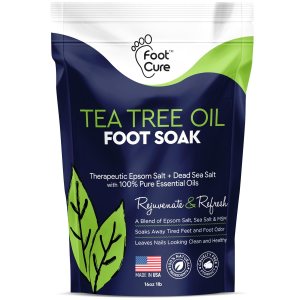 Tea Tree Oil Foot Soak with Epsom Salt – For Toenail Repair, Athletes Foot, Softens Calluses, Soothes Sore & Tired Feet, Nail Discoloration, odor Scent, Spa Pedicure Care – Made in USA 16 oz