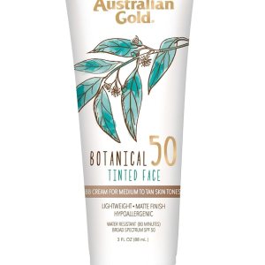 Australian Gold Botanical SPF 50 Tinted Mineral Sunscreen for Face, Non-Chemical BB Cream, Water-Resistant, Matte Finish, For Sensitive Facial Skin, Medium to Tan Skin Tones, 3 FL Oz