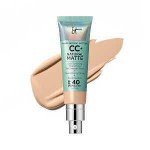 IT Cosmetics Your Skin But Better CC+ Cream Travel Size – Color Correcting Cream, Full-Coverage Foundation, Hydrating Serum & SPF 50+ Sunscreen – Natural Finish – 0.4 fl oz