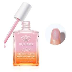modelones Nail Strengthener, Ridge Filler for Nails, Clear Nail Polish for Thin, Weak & Damaged Nails, Nail Hardener for Nail Protection, Pink Glow, 15ml