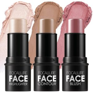 FOCALLURE 3 Pcs Cream Contour Sticks | Highlighter & Bronzer | Blush Kit