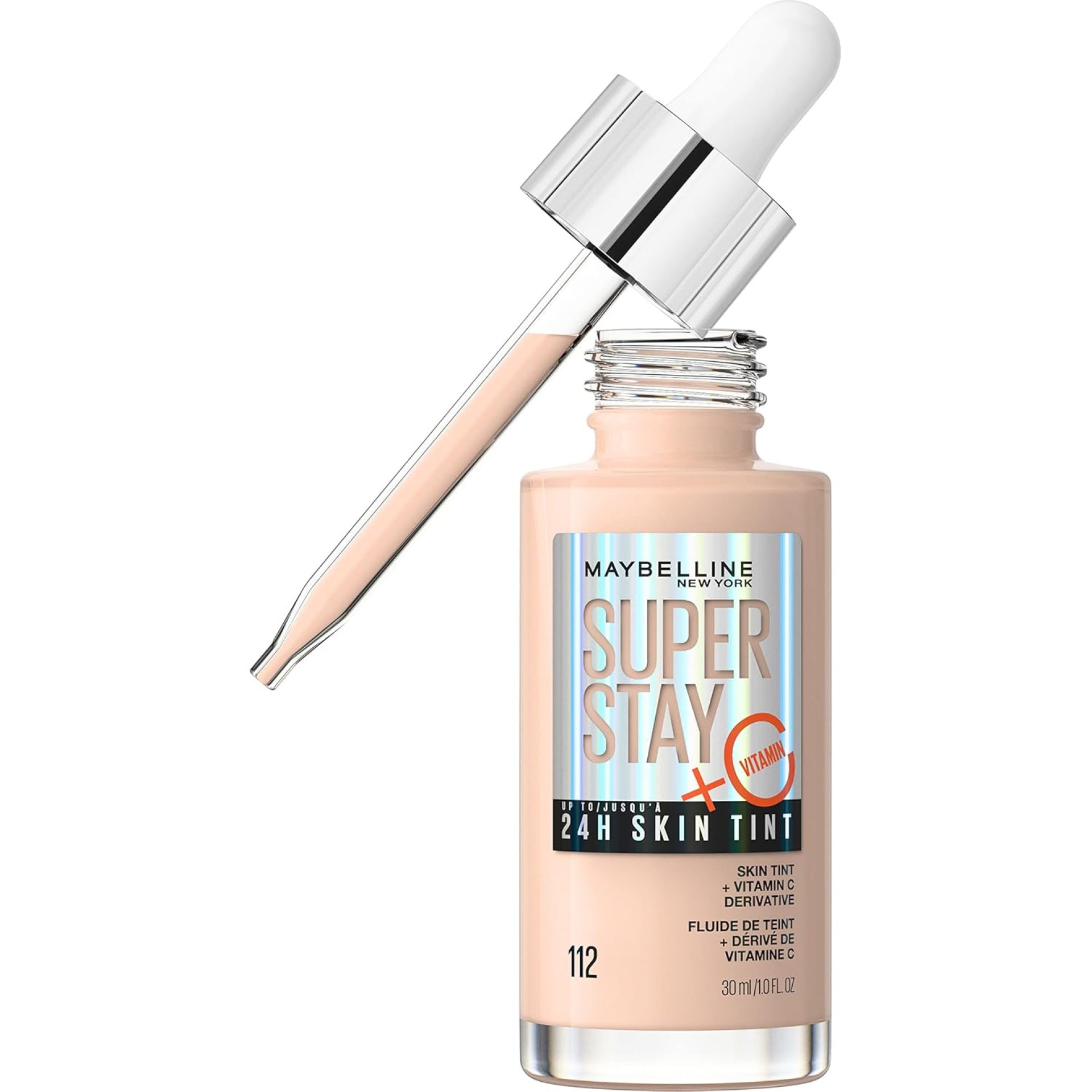 Maybelline Super Stay Up to 24HR Skin Tint, Radiant Light-to-Medium Coverage Foundation, Makeup Infused With Vitamin C, 112, 1 Count Maybelline Super Stay Up to 24HR Skin Tint, Radiant Light-to-Medium Coverage Foundation, Makeup Infused With Vitamin C, 112, 1 Count