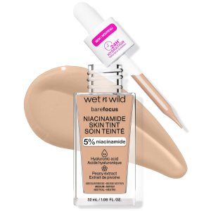 wet n wild Bare Focus Skin Tint, 5% Niacinamide Enriched, Buildable Sheer Lightweight Coverage, Natural Radiant Finish, Hyaluronic & Vitamin Hydration Boost, Cruelty-Free & Vegan – Medium Beige