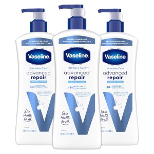 Vaseline Intensive Care Unscented Advanced Repair Body Lotion – Ultra-Hydrating with Lipids for Extremely Dry Skin, 20.3 oz, Pack of 3