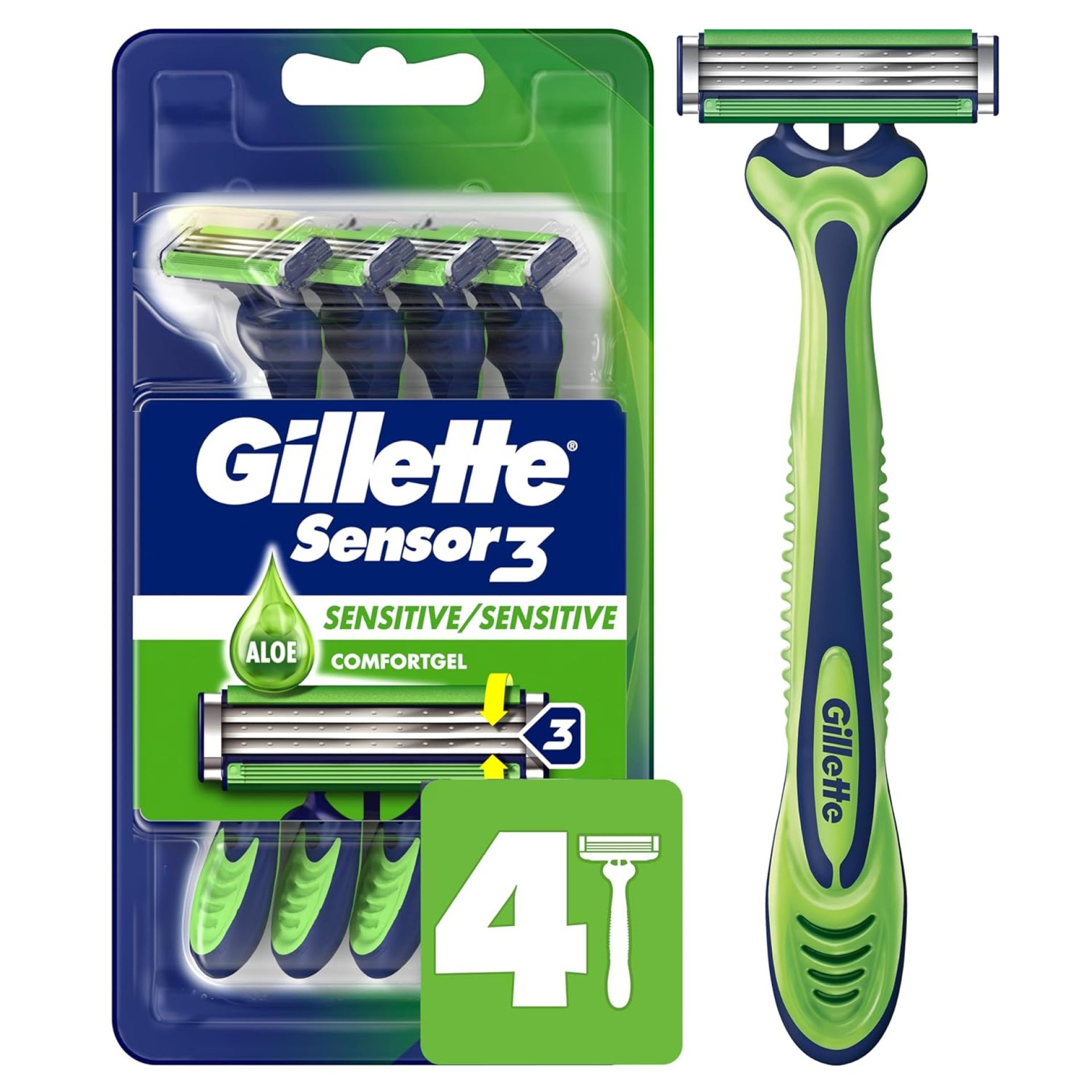 Gillette Sensor3 Sensitive Men’s Disposable Razor, 4 Razors Gillette Sensor3 Sensitive Men’s Disposable Razor, 4 Razors