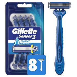 Gillette Sensor3 Comfort Disposable Razors for Men, 8 Count, Lubrastrip Glides Easily Over Your Skin