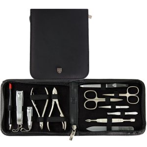 3 Swords Germany – brand quality 12 piece manicure pedicure grooming kit set for professional finger & toe nail care with black genuine leather case – Made in Germany