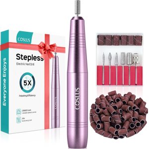 COSLUS Electric Nail Drill File Professional: for Acrylic Gel Dip Powder Nails Portable Nail Machine Kit Manicure Pedicure Tools Polishing Set with Nail Drill Bits Sanding Bands