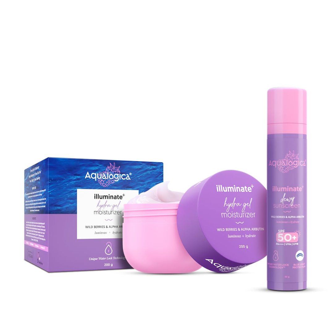 Aqualogica Illuminate+ Protect & Hydrate Kit|Illuminate+ Dewy Sunscreen Spf 50+ Pa++++ (50 G) + Illuminate+ Hydra Gel Moisturizer (200G)|Spf 50+ Pa++++|For Luminous Skin|24 Hour Intense Hydration,All Aqualogica Illuminate+ Protect & Hydrate Kit|Illuminate+ Dewy Sunscreen Spf 50+ Pa++++ (50 G) + Illuminate+ Hydra Gel Moisturizer (200G)|Spf 50+ Pa++++|For Luminous Skin|24 Hour Intense Hydration,All
