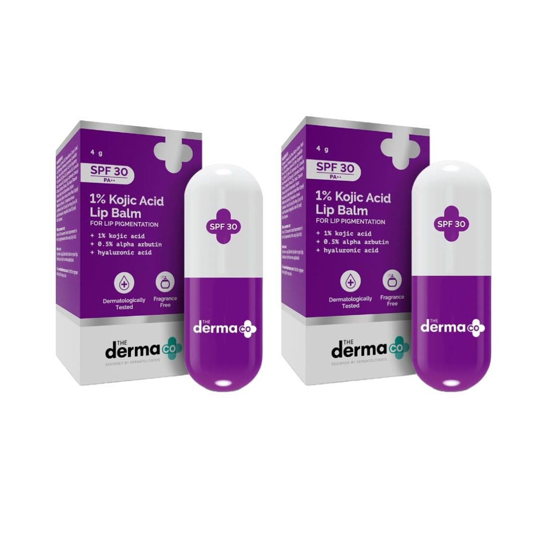 The Derma Co 1% Kojic Acid Lip Balm With Alpha Arbutin & Hyaluronic Acid – 4G (Pack Of 2) Treats Pigmentation|Lightens Dark Lips, Off White The Derma Co 1% Kojic Acid Lip Balm With Alpha Arbutin & Hyaluronic Acid – 4G (Pack Of 2) Treats Pigmentation|Lightens Dark Lips, Off White