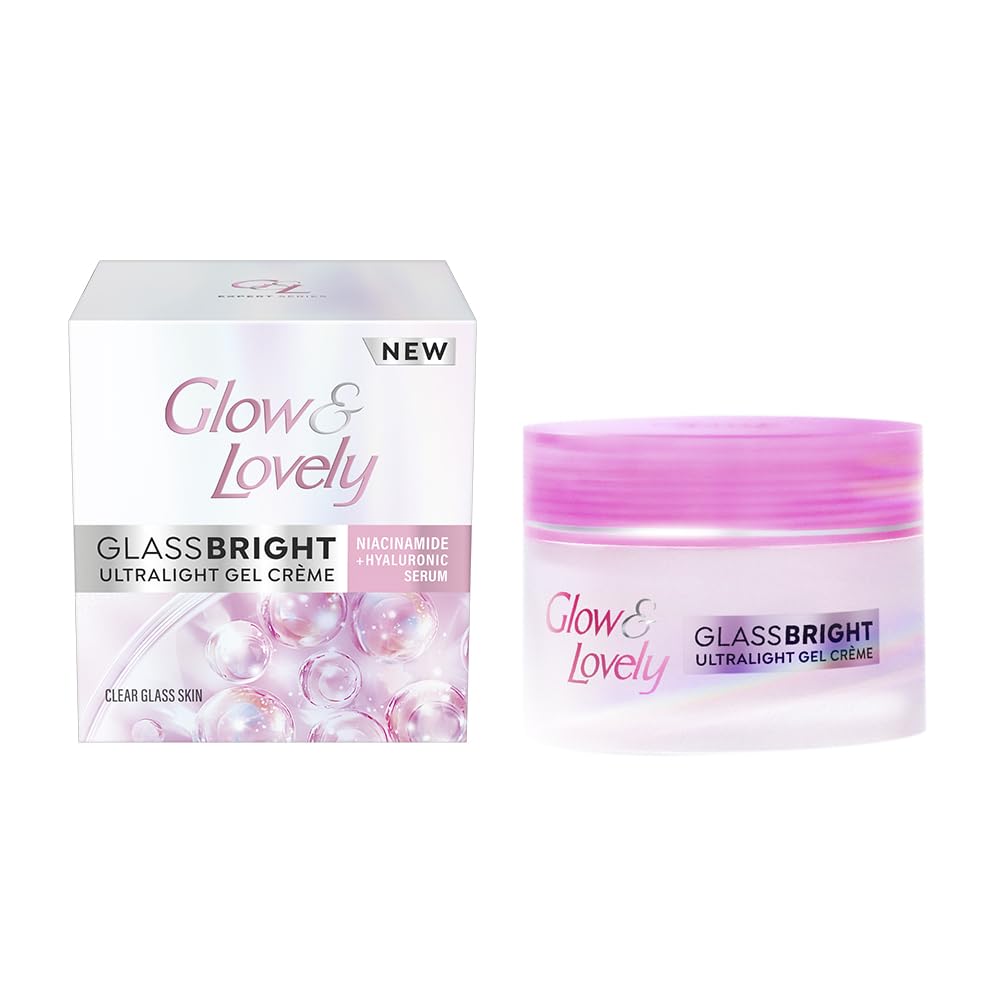Glow and Lovely GlassBright Ultralight Gel Creme with Niacinamide, Hyaluronic serum|95% Clearer Glass Skin|Reduces Dark spots & Pigmentation|2X Radiance| Inspired by Korean beauty science | 23g Glow and Lovely GlassBright Ultralight Gel Creme with Niacinamide, Hyaluronic serum|95% Clearer Glass Skin|Reduces Dark spots & Pigmentation|2X Radiance| Inspired by Korean beauty science | 23g
