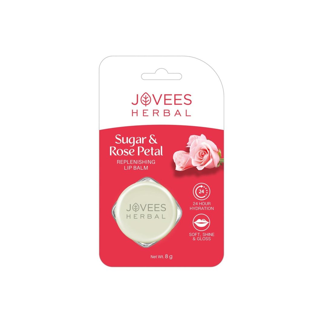 Jovees Herbal Sugar & Rose Petal Replenishing Lip Balm For Soft, Shiny and Glossy Lips | Lip Balm For Dark, Pigmented, Dry, Flaky Lips | 24 Hour Hydration | Rejuvenates Dry and Chapped Lips- 8g Jovees Herbal Sugar & Rose Petal Replenishing Lip Balm For Soft, Shiny and Glossy Lips | Lip Balm For Dark, Pigmented, Dry, Flaky Lips | 24 Hour Hydration | Rejuvenates Dry and Chapped Lips- 8g