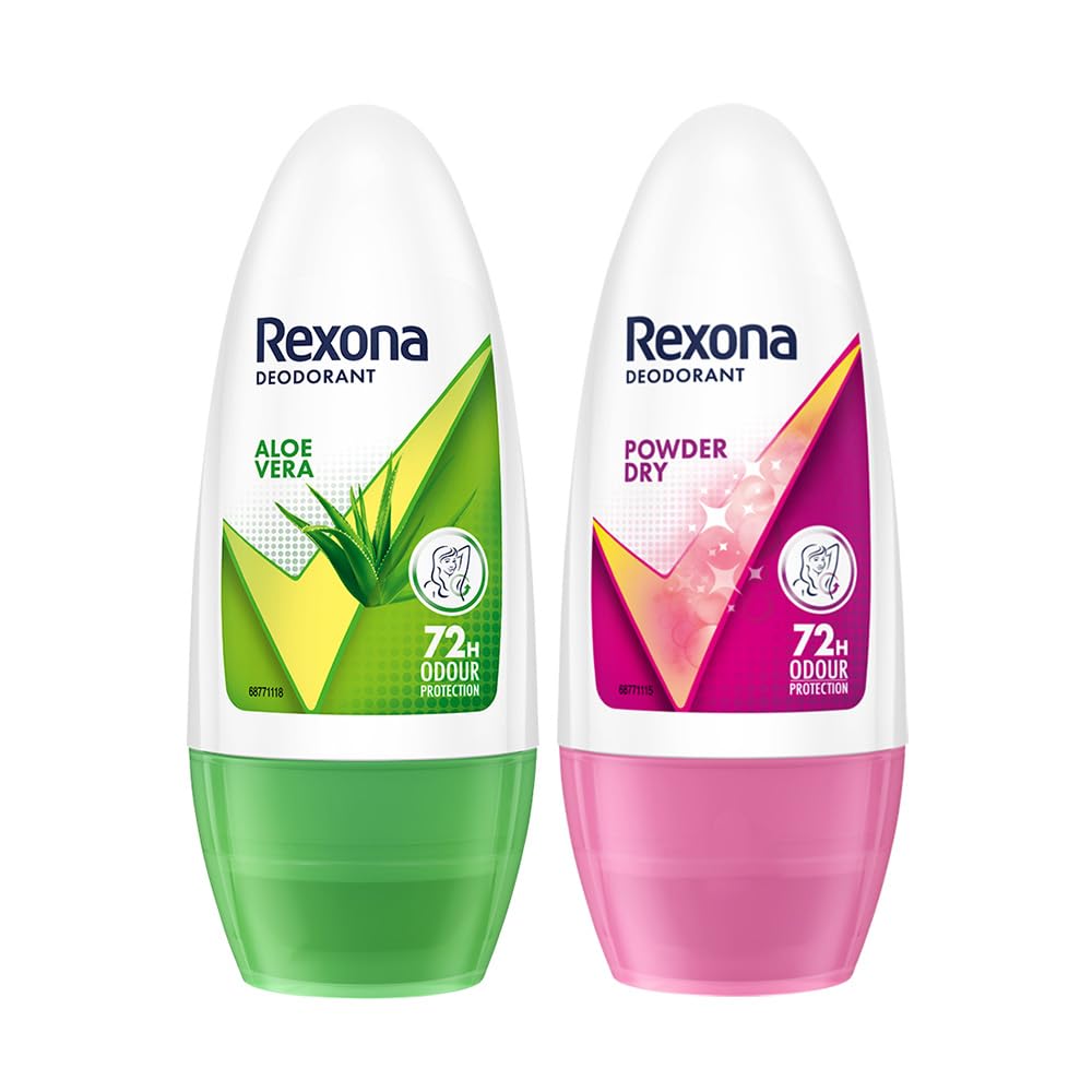 Rexona Aloe Vera Underarm Roll On Deodorant for Women, 50ml and Powder Dry Underarm Roll On Deodorant for Women, 50ml Rexona Aloe Vera Underarm Roll On Deodorant for Women, 50ml and Powder Dry Underarm Roll On Deodorant for Women, 50ml