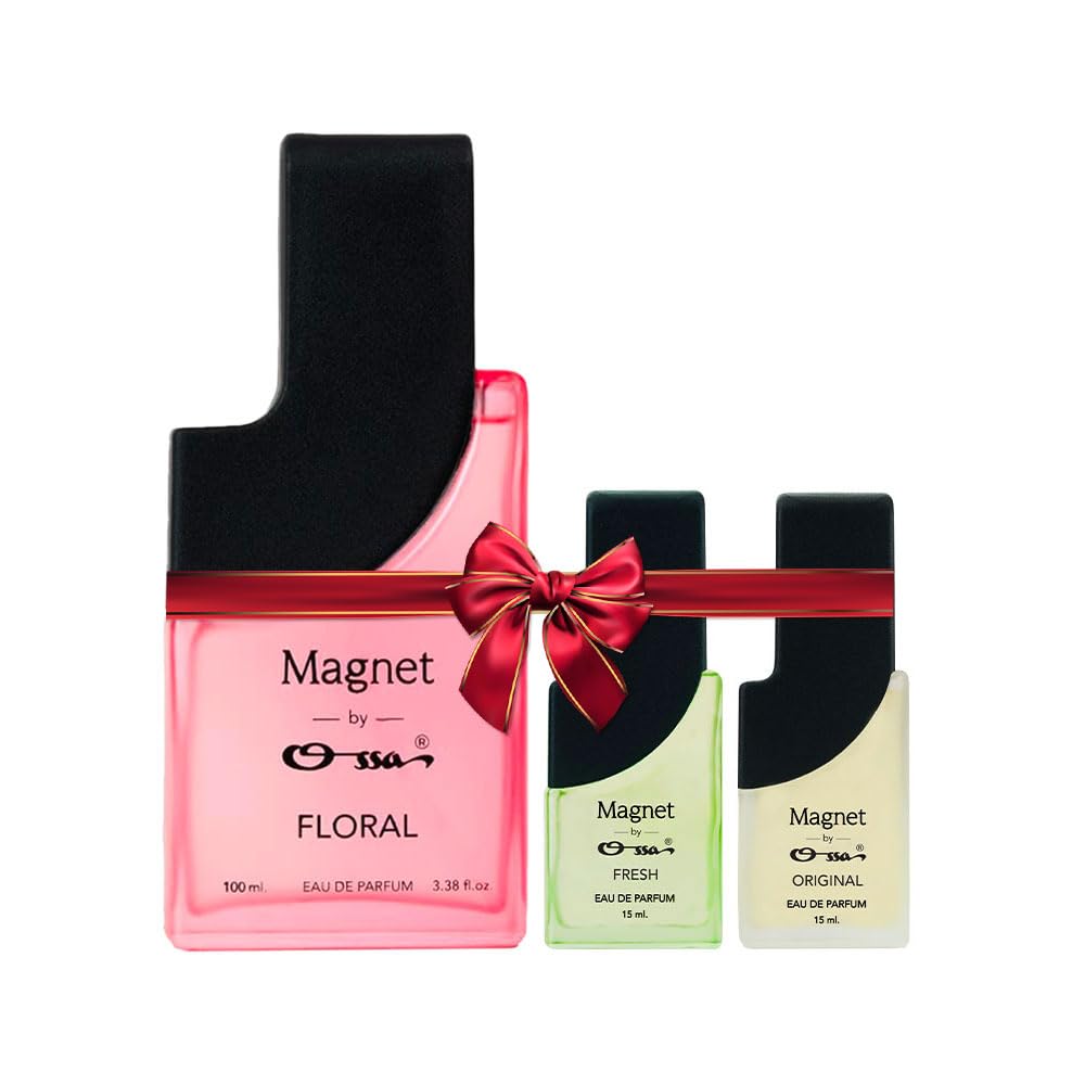 Ossa Magnet Floral 100ml, Magnet Fresh 15ml & Magnet Original 15ml Unisex Eau De Parfum | Best Luxury Perfume Combo for Men & Women | Long Lasting Fragrance With Premium Ingredients (Pack Of 3) Ossa Magnet Floral 100ml, Magnet Fresh 15ml & Magnet Original 15ml Unisex Eau De Parfum | Best Luxury Perfume Combo for Men & Women | Long Lasting Fragrance With Premium Ingredients (Pack Of 3)