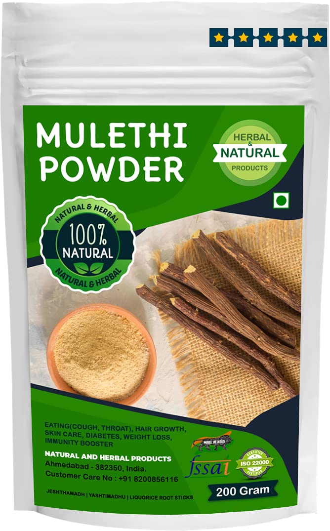 Mulethi Powder | Jeshthamadh | Yashtimadhu | Liquorice Root Sticks For Eating, Hair Care, Skin Care(Face Mask, Skin Brightening, Evens Skin Tone) Immunity Booster- 200Gram Mulethi Powder | Jeshthamadh | Yashtimadhu | Liquorice Root Sticks For Eating, Hair Care, Skin Care(Face Mask, Skin Brightening, Evens Skin Tone) Immunity Booster- 200Gram