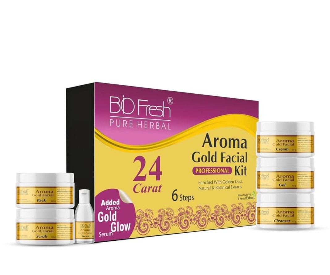 BIOFRESH HERBALS Gold Facial Kit SKin Care Set (6 Steps) Moisturizing Face Care Set with Cleanser, Scrub, Cream, Gel, Pack & Serum Skincare Set for Teenagers BIOFRESH HERBALS Gold Facial Kit SKin Care Set (6 Steps) Moisturizing Face Care Set with Cleanser, Scrub, Cream, Gel, Pack & Serum Skincare Set for Teenagers