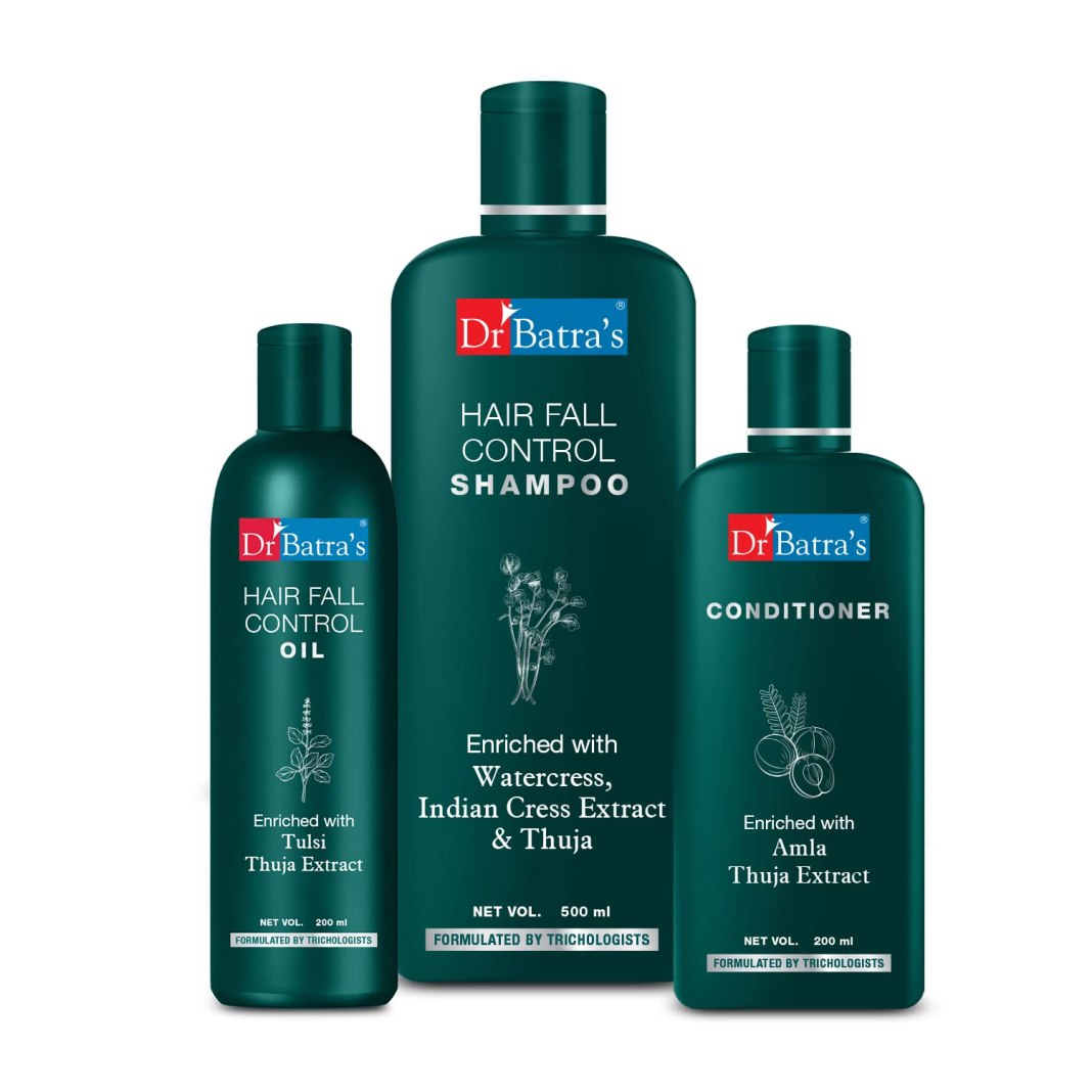 Dr Batra’s Hair Fall Control Shampoo – 500 ml Conditioner – 200 ml and Hair Fall Control Oil – 200 ml, Kit for deep nourishment, Frizz control, Highly rich Thuja, pH balance (Pack of 3 for Men and Women) Dr Batra’s Hair Fall Control Shampoo – 500 ml Conditioner – 200 ml and Hair Fall Control Oil – 200 ml, Kit for deep nourishment, Frizz control, Highly rich Thuja, pH balance (Pack of 3 for Men and Women)