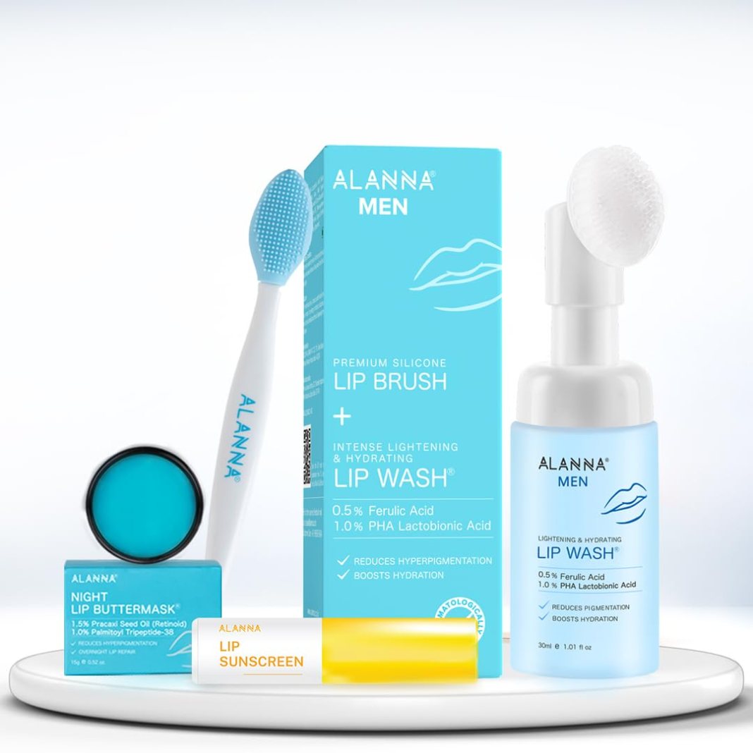 ALANNA® 3-Step Lip Brightening Kit | LipWash®, Balm & ButterMask® | Dark Pigmented Lips | Smoke, Sun & Pollution Damage | Cleanse, Hydrate, Rejuvenate | For Men | 33ml + 15gm ALANNA® 3-Step Lip Brightening Kit | LipWash®, Balm & ButterMask® | Dark Pigmented Lips | Smoke, Sun & Pollution Damage | Cleanse, Hydrate, Rejuvenate | For Men | 33ml + 15gm