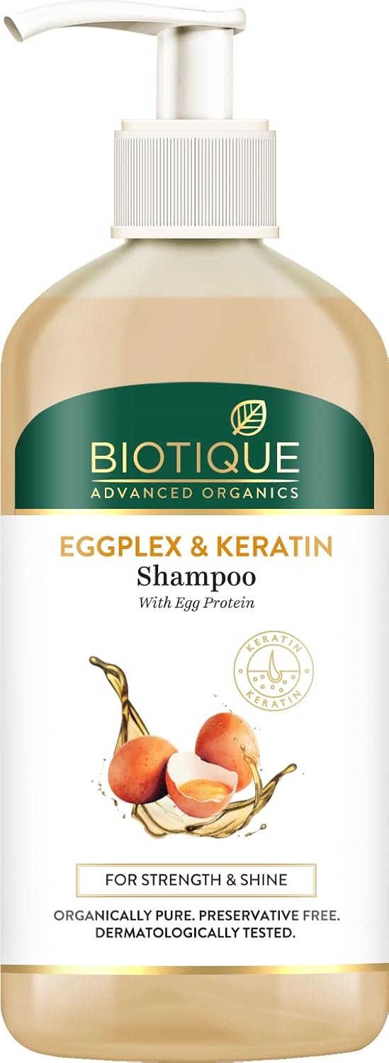 Biotique Eggplex & Keratin Shampoo for Thicker & Shinier Hair – Prevents Breakage, Gentle Cleanse | Protein Shampoo| For Men & Women – 300ml Biotique Eggplex & Keratin Shampoo for Thicker & Shinier Hair – Prevents Breakage, Gentle Cleanse | Protein Shampoo| For Men & Women – 300ml