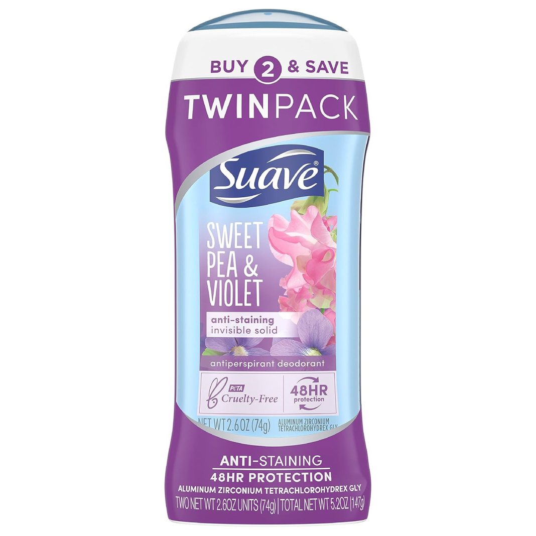 Suave Antiperspirant Deodorant, Sweet Pea and Violet 2.6 oz, Twin Pack Suave Antiperspirant Deodorant, Sweet Pea and Violet 2.6 oz, Twin Pack