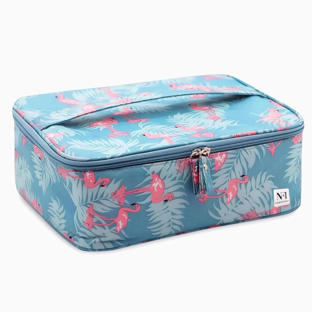 NFI essentials Cosmetic Makeup Pouch, Travel Organizer Box for Women, Pouches for Girls Toiletry Vanity Case Bag with Multiple Compartments for Brushes (Blue New) NFI essentials Cosmetic Makeup Pouch, Travel Organizer Box for Women, Pouches for Girls Toiletry Vanity Case Bag with Multiple Compartments for Brushes (Blue New)