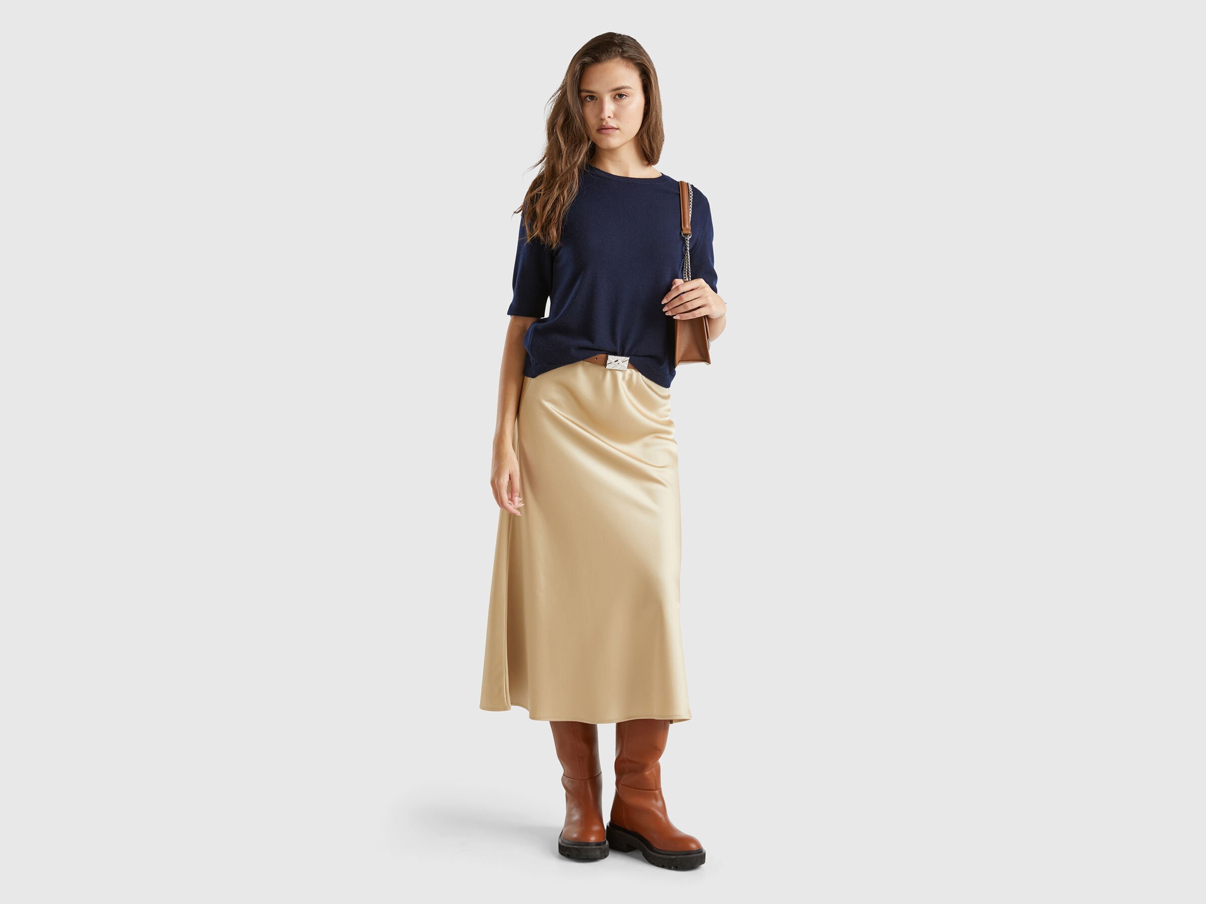 Pull bleu foncé à manches courtes en pure laine mérinos – Image 3