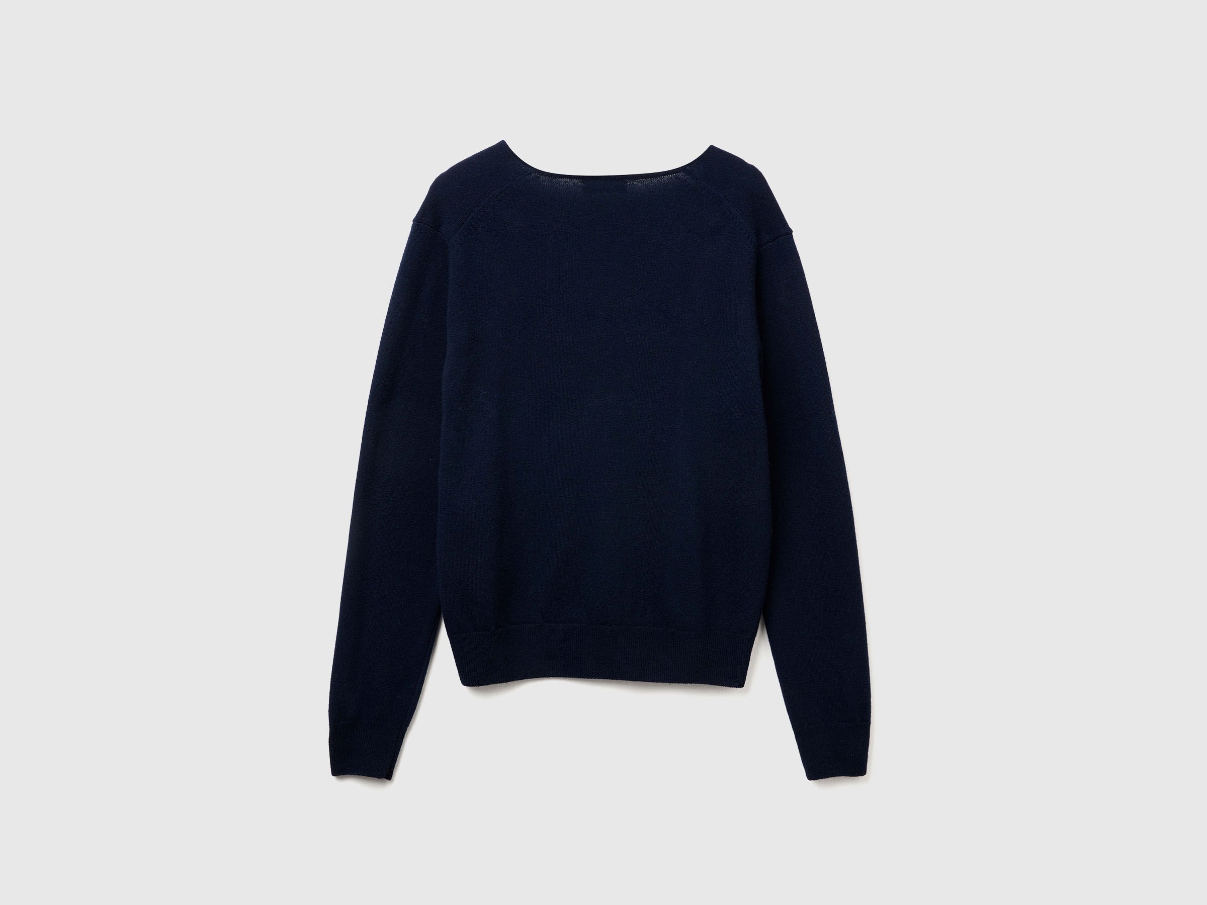 Pull col V bleu foncé en pure laine mérinos – Image 5