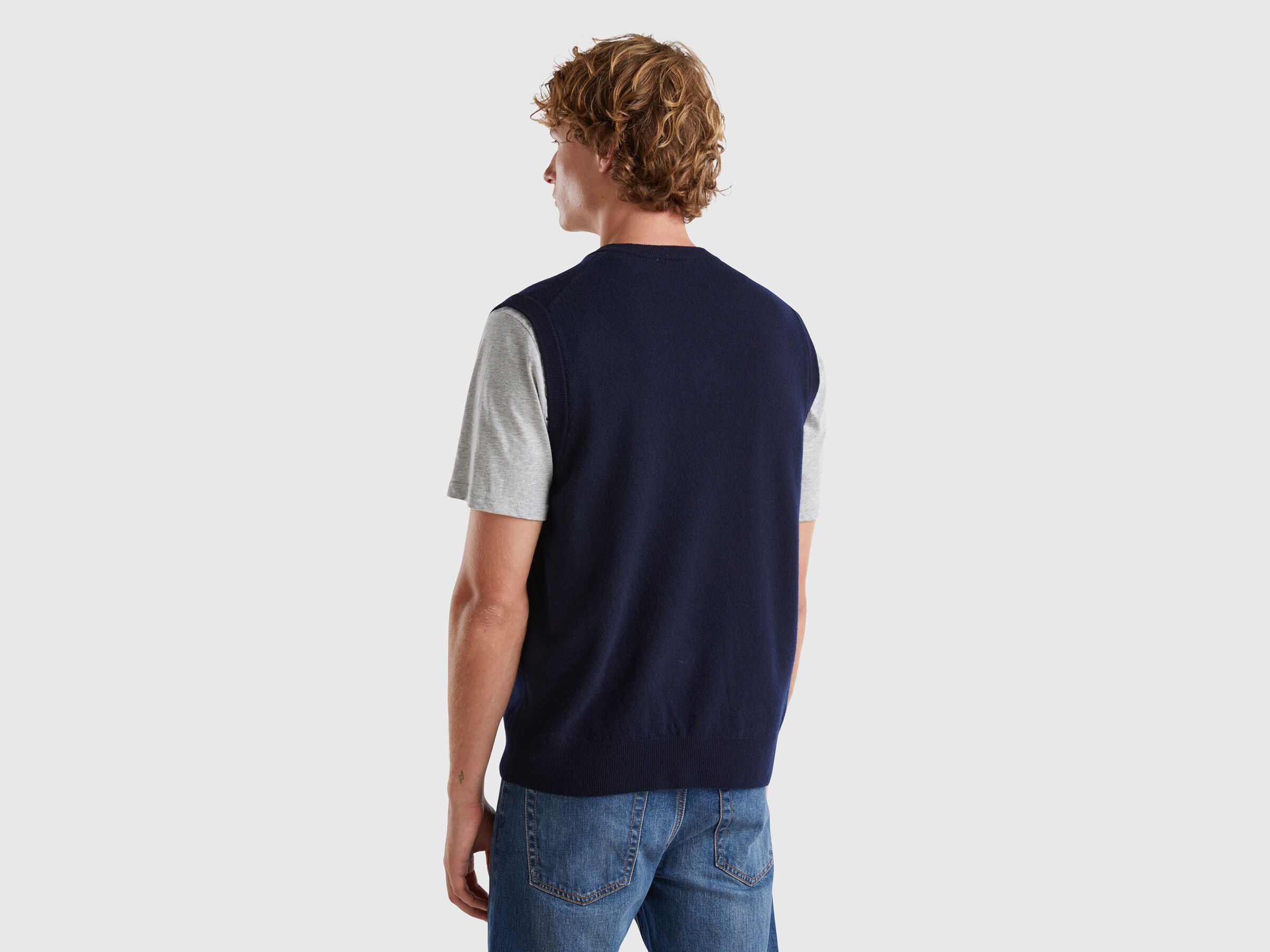 Gilet bleu foncé en pure laine mérinos – Image 2