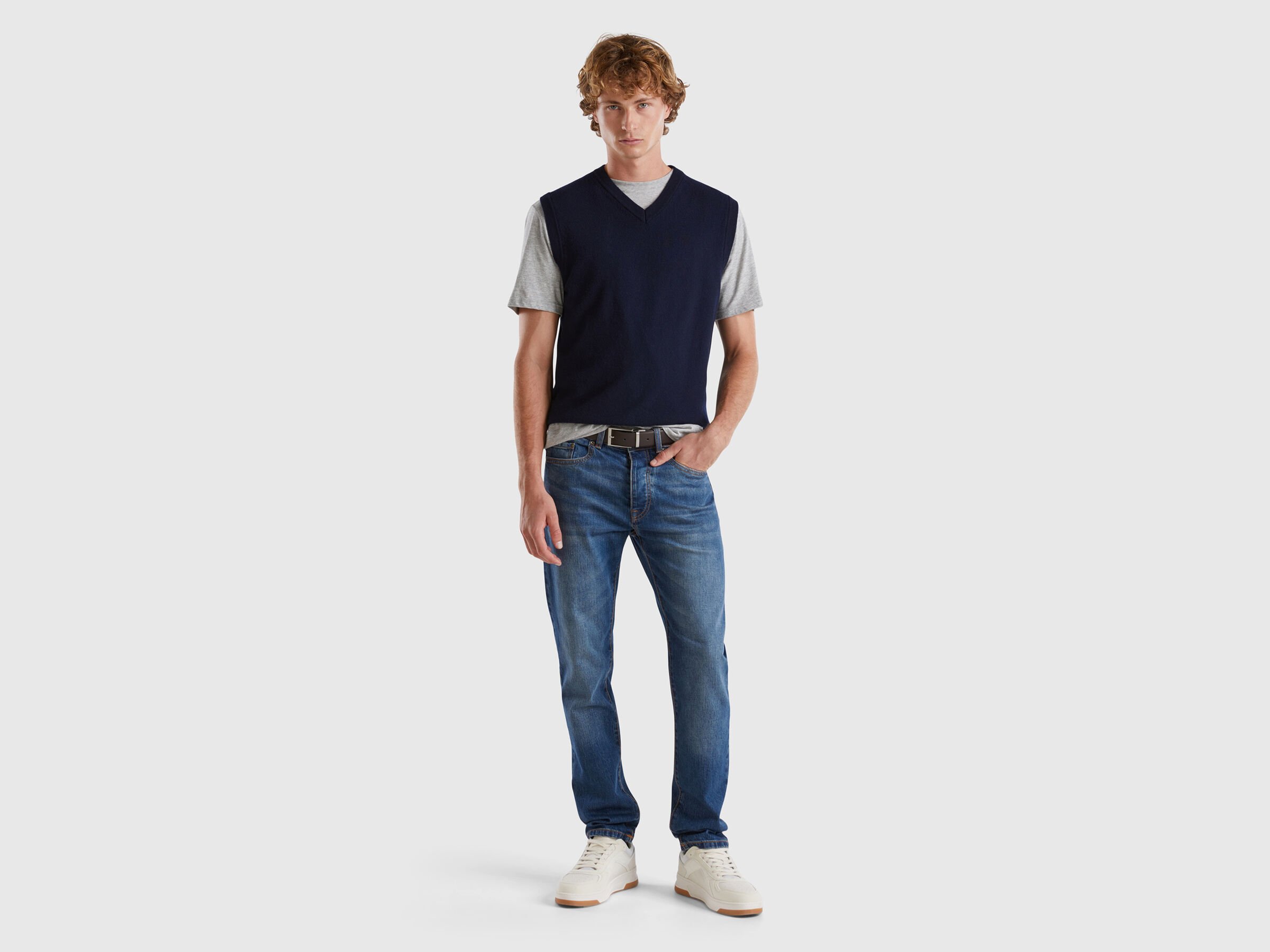 Gilet bleu foncé en pure laine mérinos – Image 3
