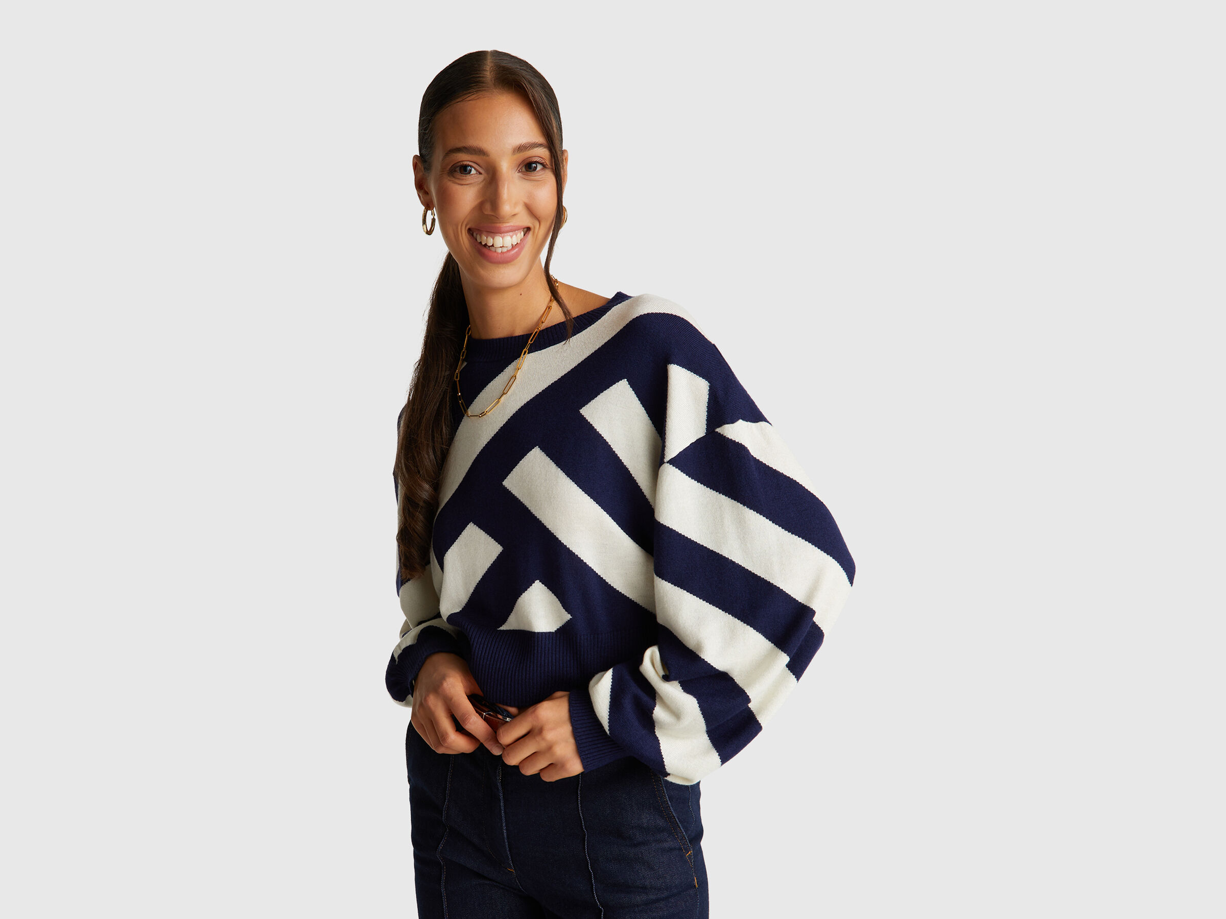 Pull court à rayures régimentaires Pull court à rayures régimentaires