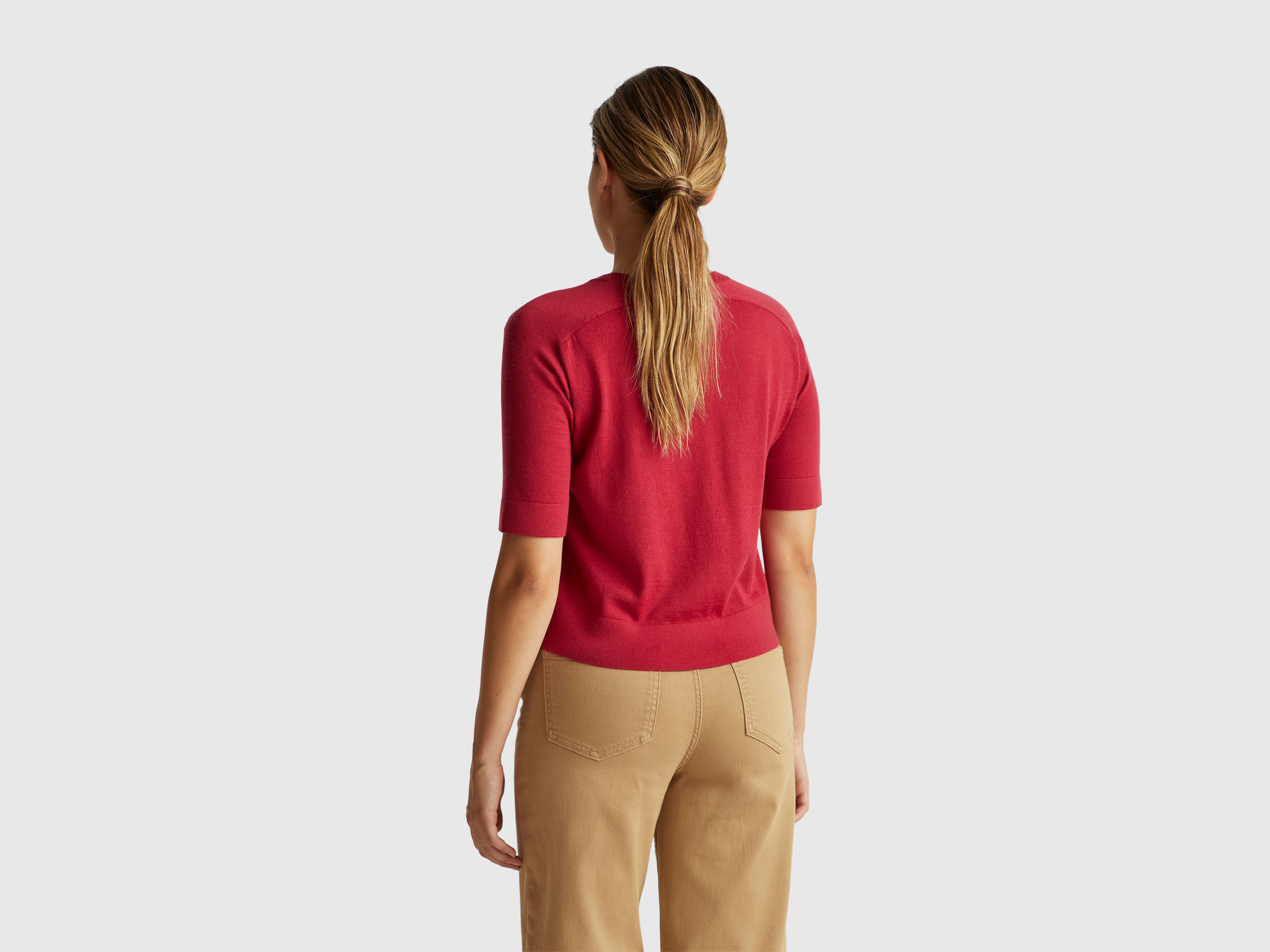 Pull à manches courtes en pure laine mérinos – Image 2