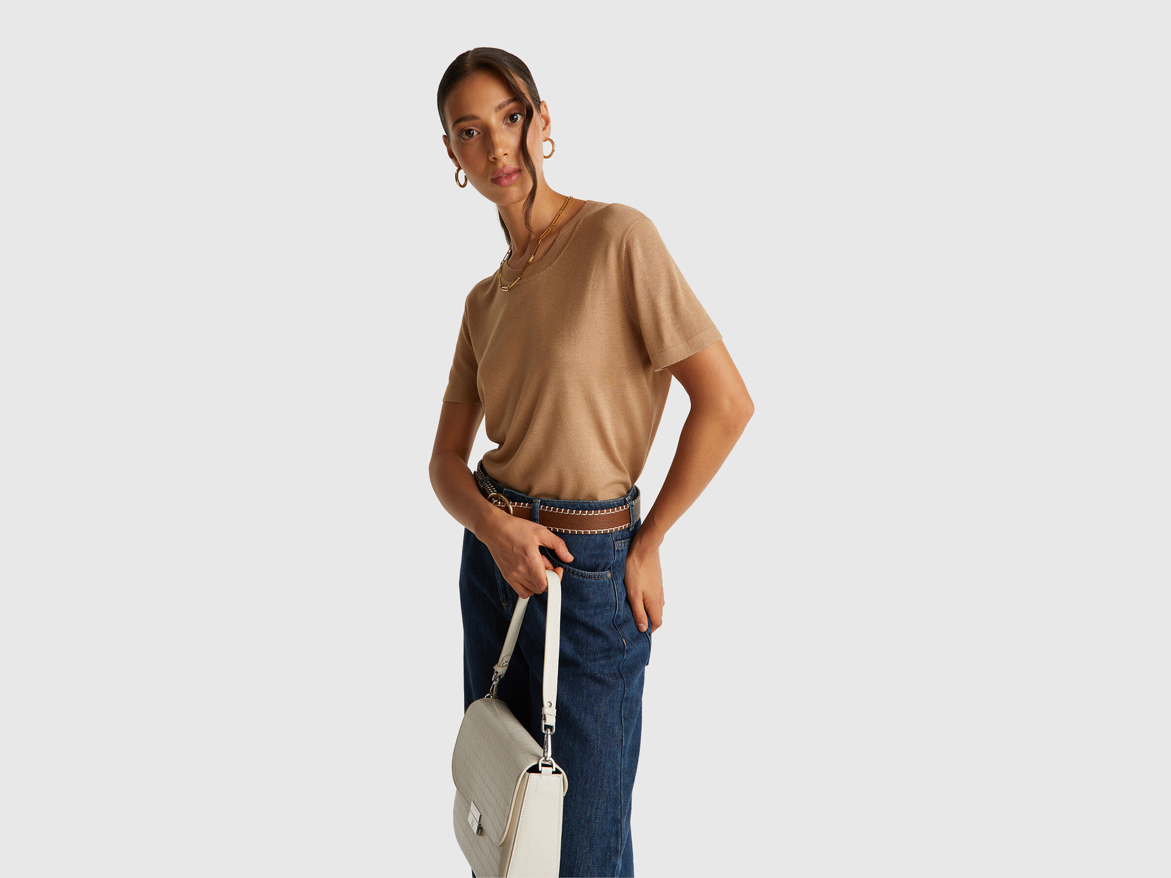 Pull à manches courtes en soie mélangée Pull à manches courtes en soie mélangée