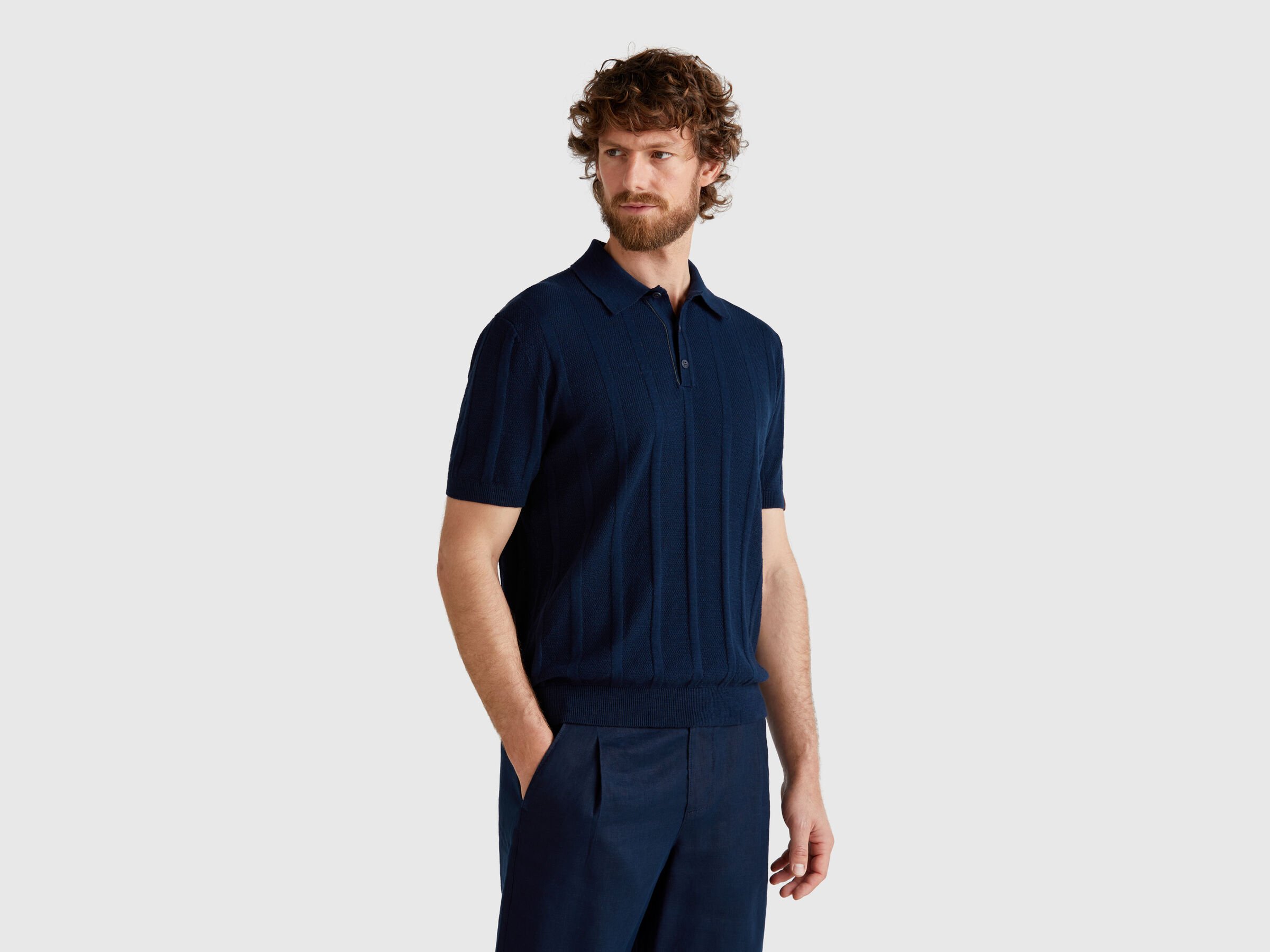 Polo en maille de lin mélangé Polo en maille de lin mélangé